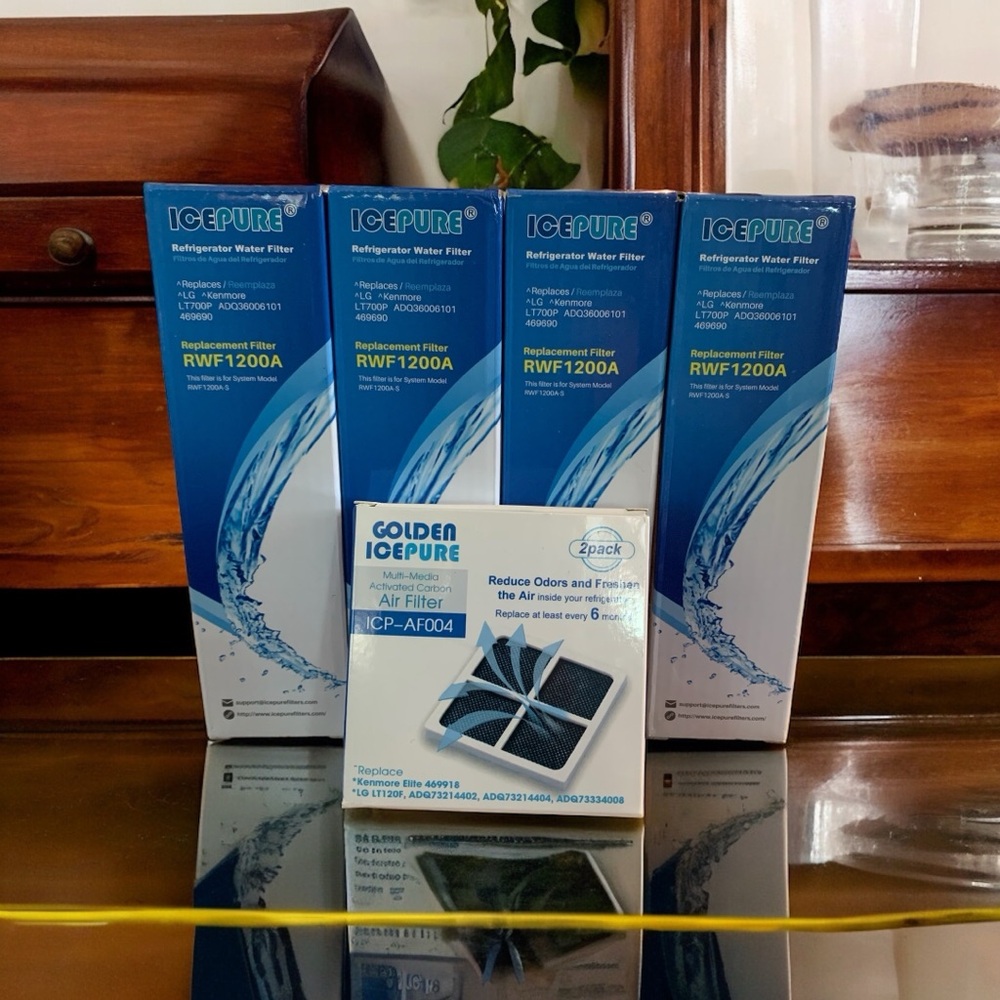 New ICEPURE Refrigerator Water Filter RWF1200A Pack of 4 with air filter 2 pack